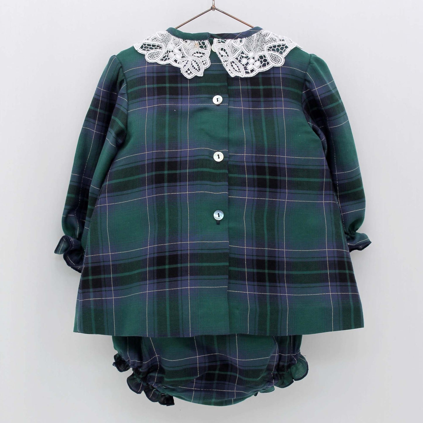 Sukienka ze spodenkami dla dziewczynki w zieloną kratkę