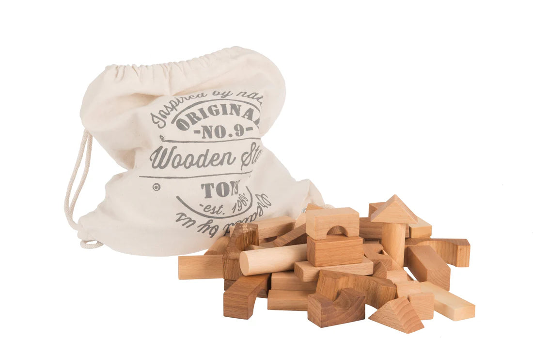 Drewniane Klocki w Worku – Naturalne, XL 50 elementów