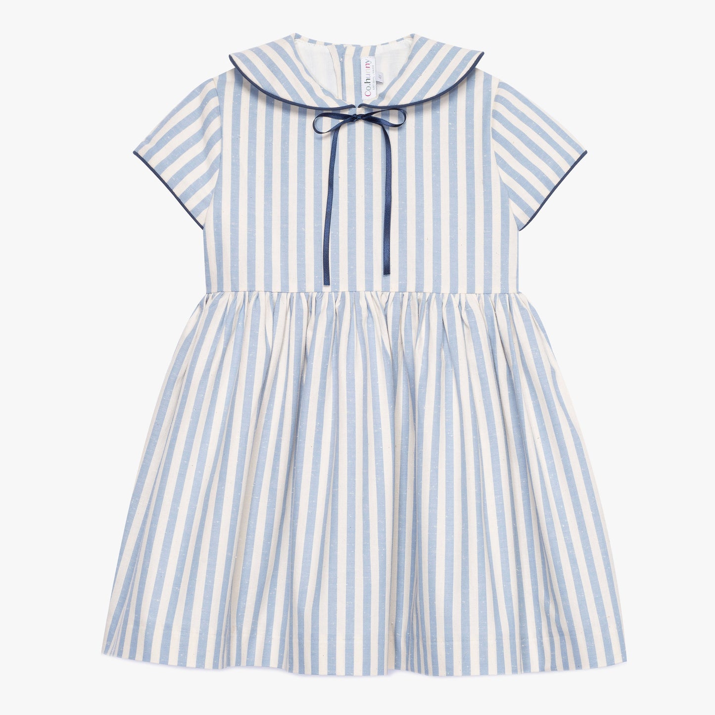 Navy dress with collar in white and blue stripes
