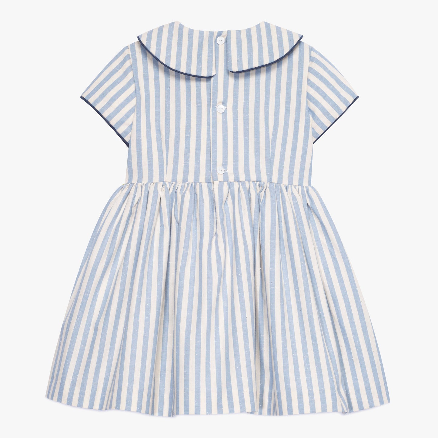 Navy dress with collar in white and blue stripes
